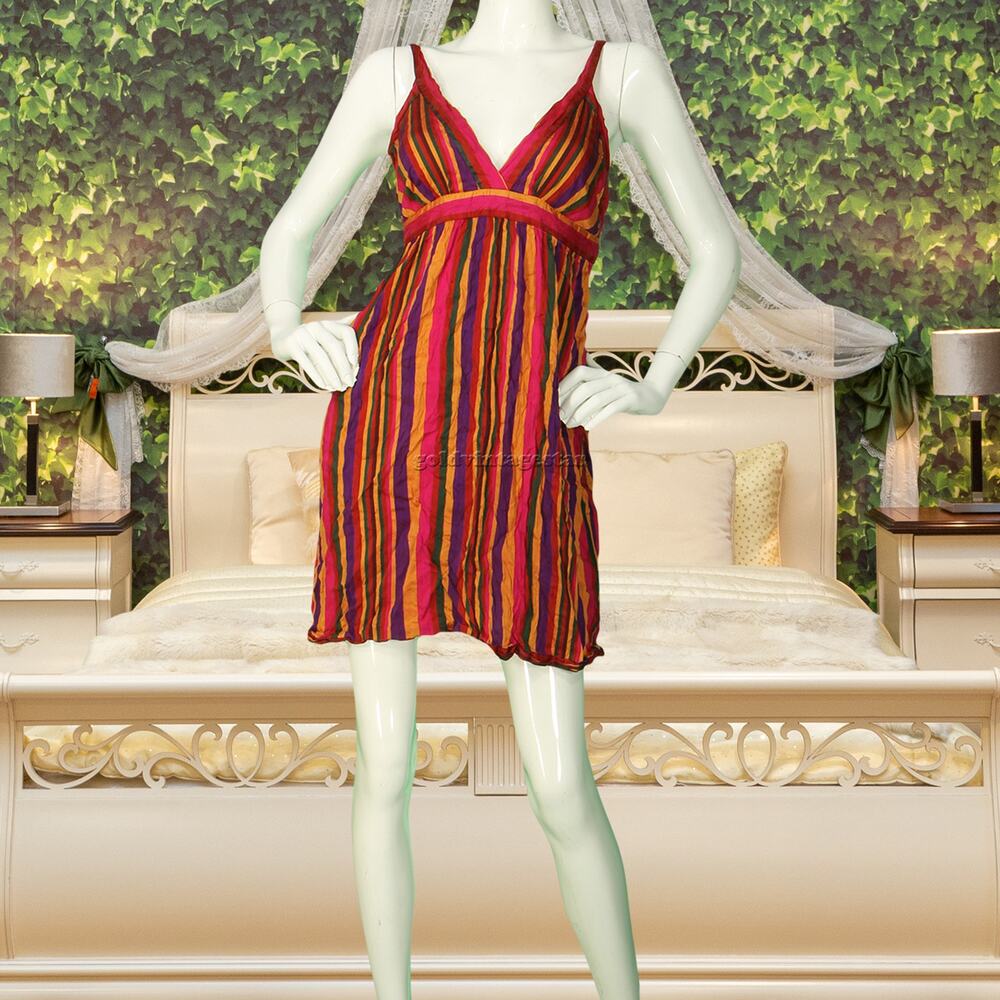 Y2K Vintage Anna Sui Striped Rainbow Multi Colored Sleeveless Dress S